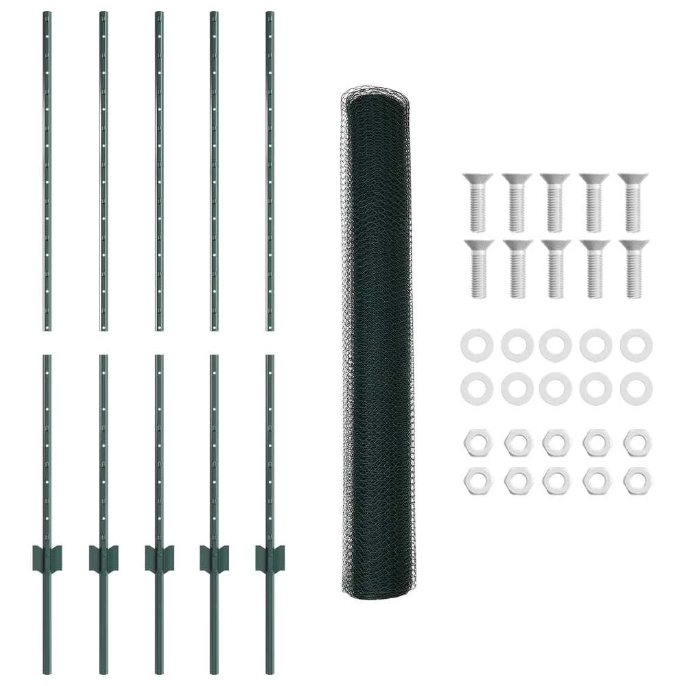 Hexagonal Fence with Post 10 x 1,2 m PVC dengtas plienas Žalia