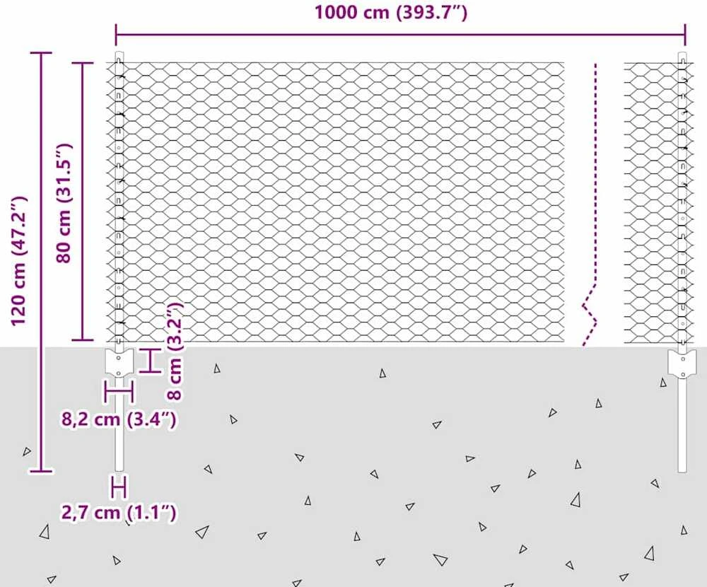 Hexagonal Fence with Post 10 x 0,8 m Galvanizuotas plienas