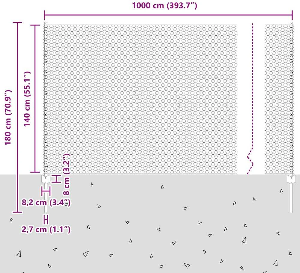 Hexagonal Fence with Post 10 x 1,4 m PVC dengtas plienas Žalia