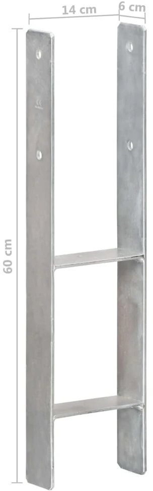 Tvoros stulpai, 6vnt., sidabrinės spalvos, 14x6x60cm, plienas