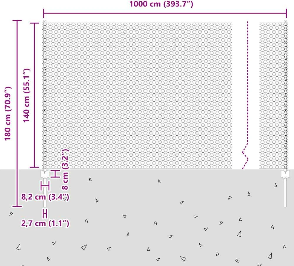 Hexagonal Fence with Post 10 x 1,4 m PVC dengtas plienas Pilka
