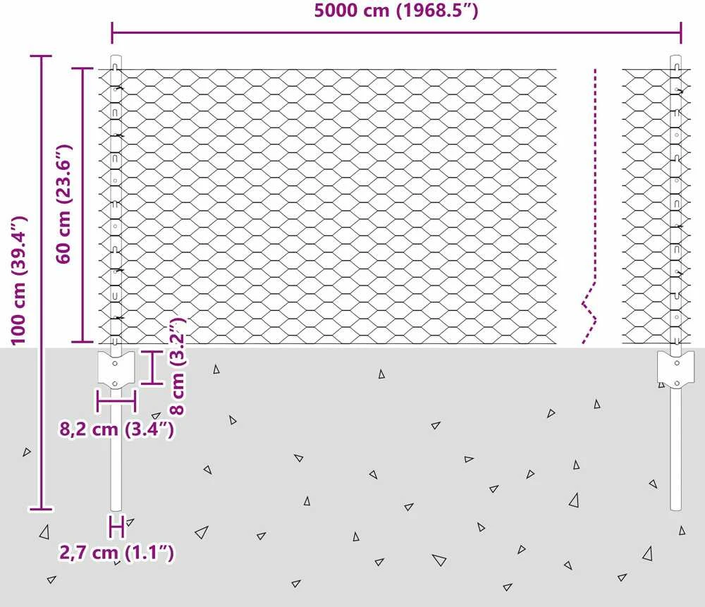 Hexagonal Fence with Post 50 x 0,6 m PVC dengtas plienas Pilka