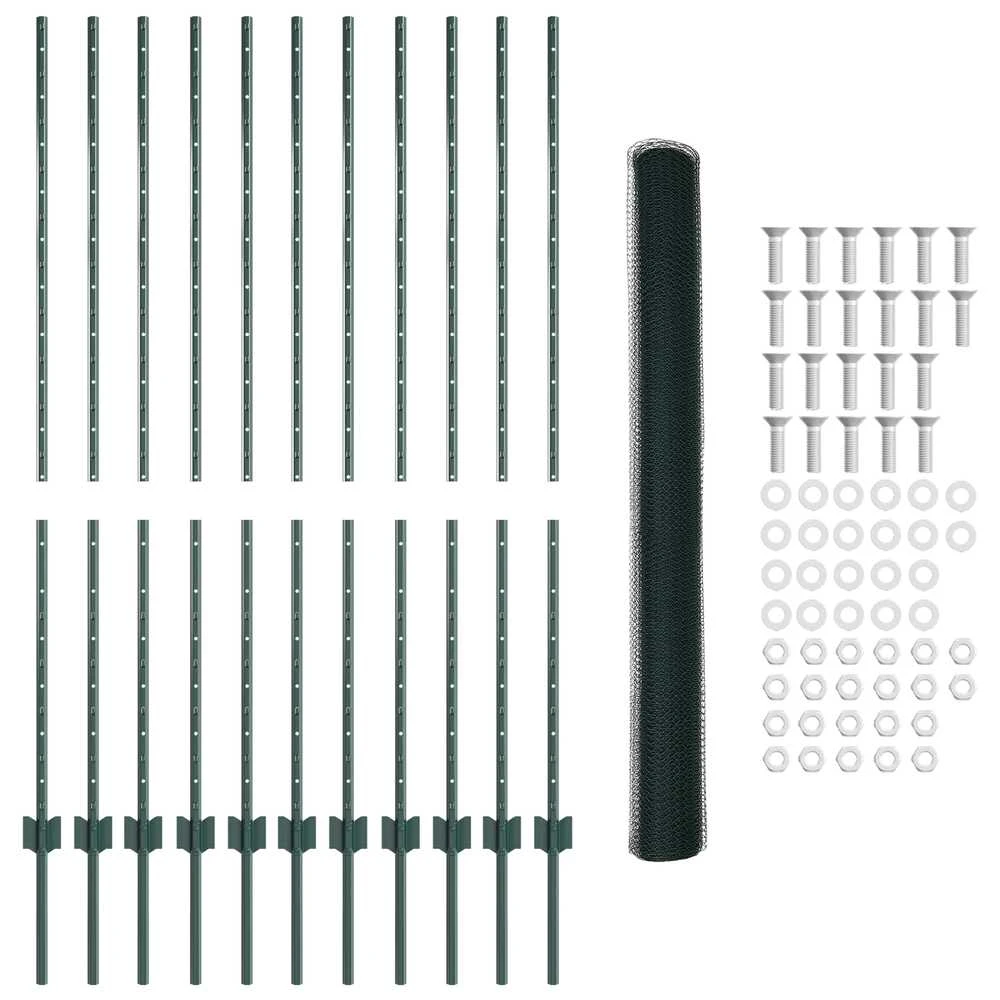 Hexagonal Fence with Post 25 x 1,4 m PVC dengtas plienas Žalia