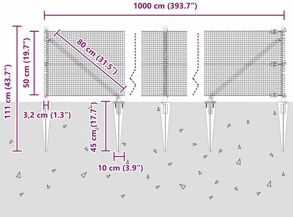 Suvirintas vielinis tvoras su smailiais galais 10 x 0,5 m Žalia