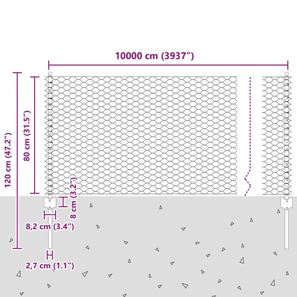Hexagonal Fence with Post 100 x 0,8 m PVC dengtas plienas Pilka
