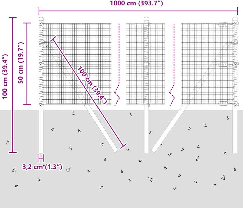 Suvirintas vielos tvora žemės tvirtinimas 10 x 0,5 m Žalia