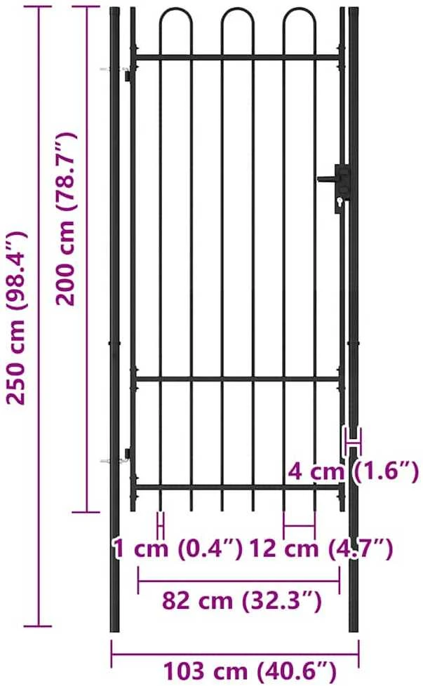 Varteliai su apvaliais viršugaliais, juodi, 1x2m, plienas