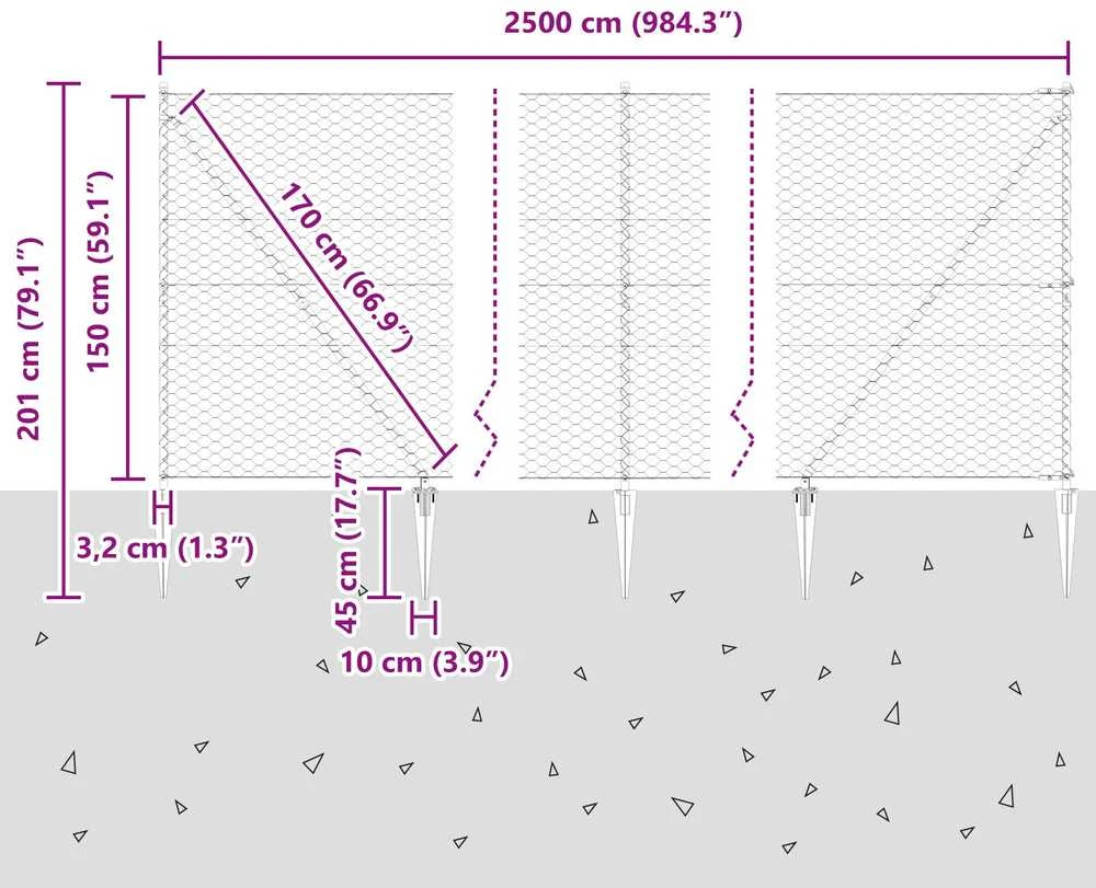 Hexagonal Fence with Post 25 x 1,5 m Galvanizuotas plienas