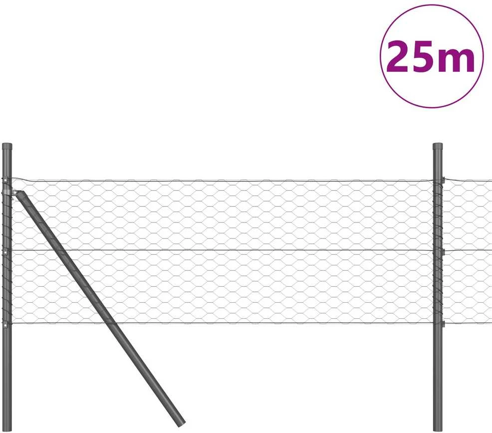 Heksagonalinė tvoros tvirtinimo sistema 25 x 0,5 m Pilka