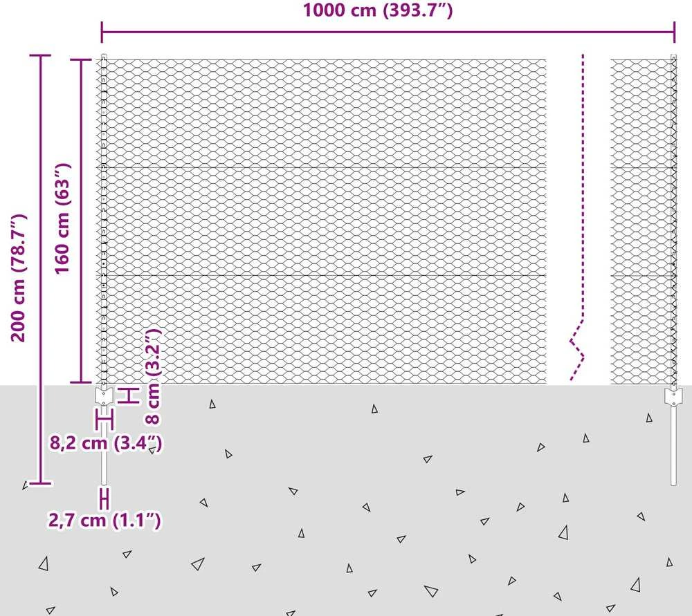 Hexagonal Fence with Post 10 x 1,6 m PVC dengtas plienas Pilka