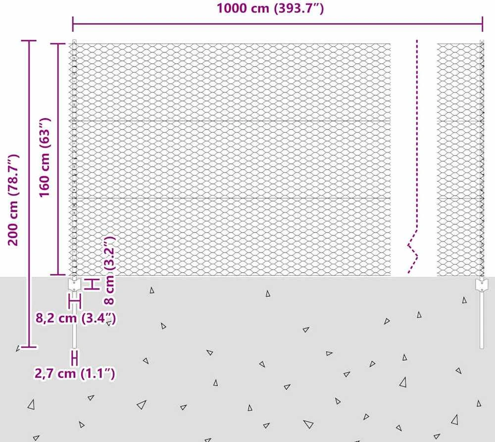 Hexagonal Fence with Post 10 x 1,6 m PVC dengtas plienas Pilka