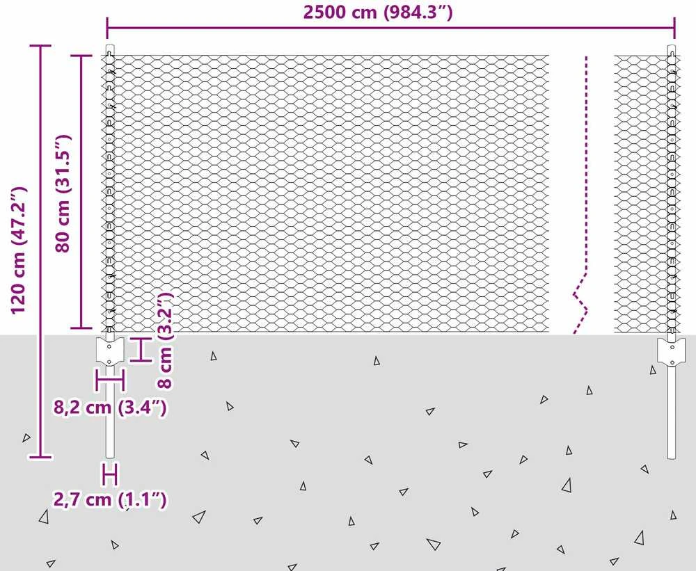 Hexagonal Fence with Post 25 x 0,8 m PVC dengtas plienas Pilka
