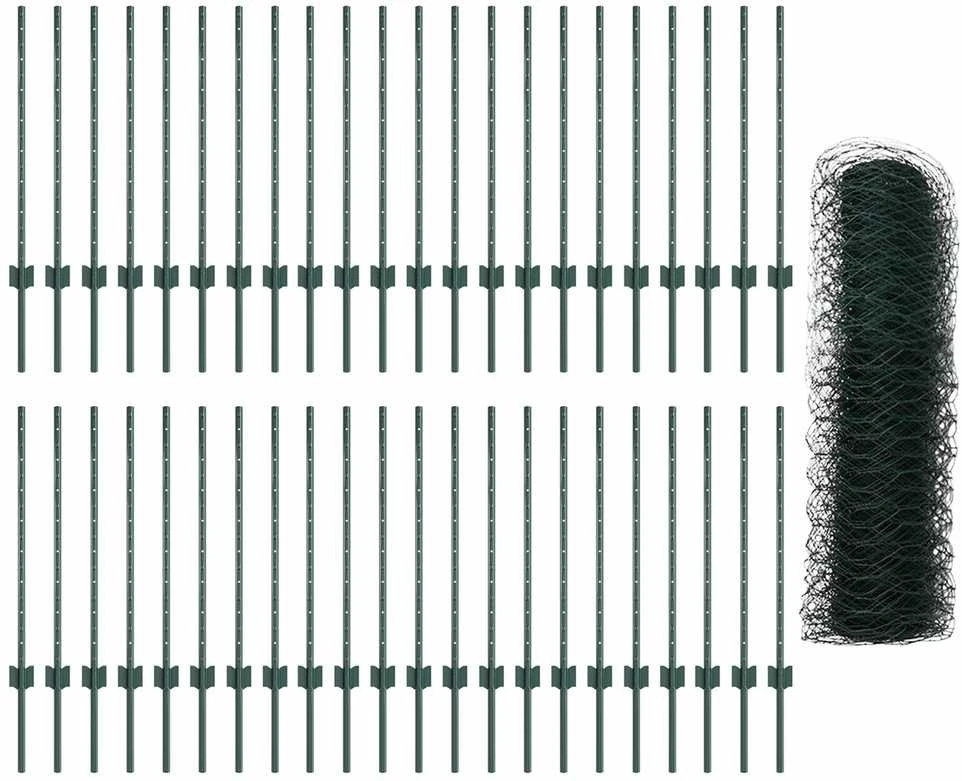Hexagonal Fence with Post 100 x 0,8 m PVC dengtas plienas Žalia