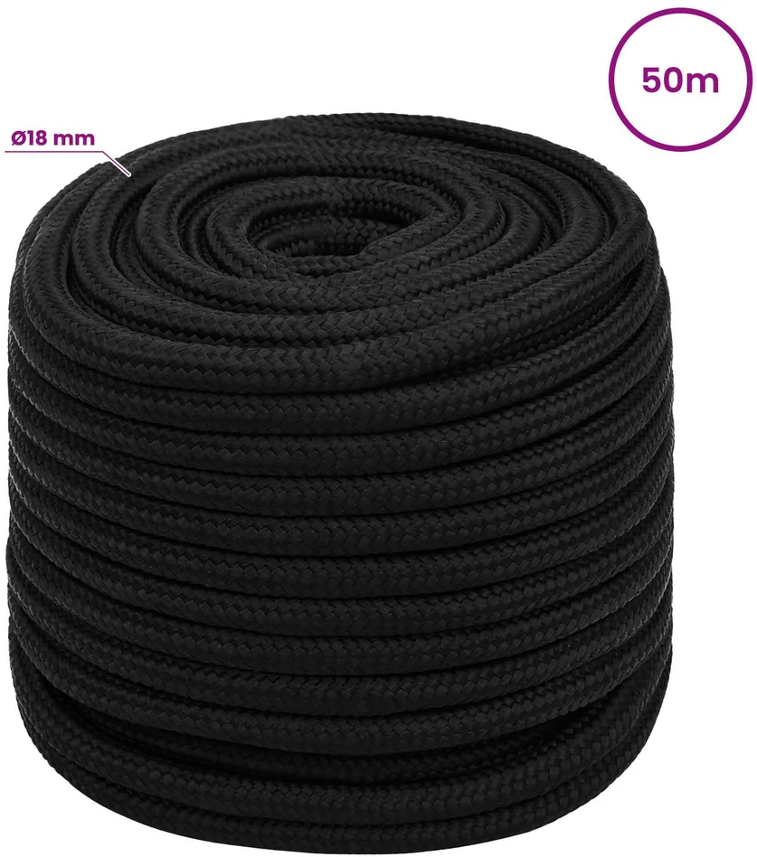 Universali virvė 18 mm 50 m Juoda Poliesteris