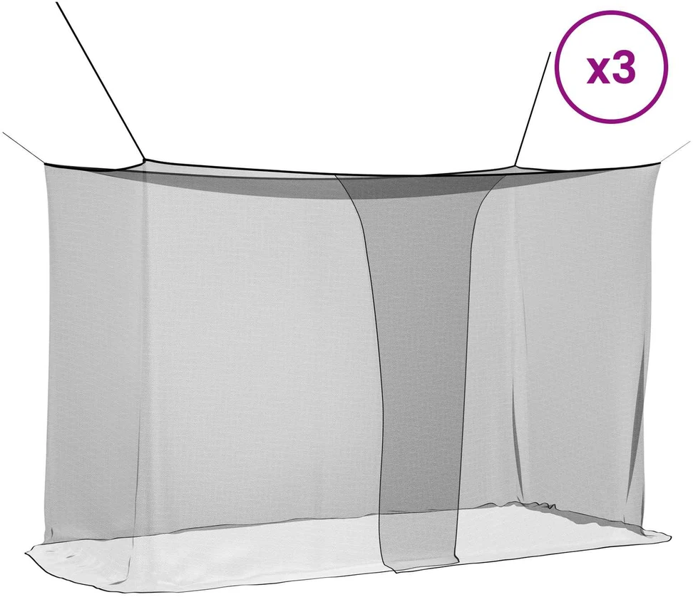 Uodų tinklas lovai 3 vnt. 156 mesh Juoda 220 x 120 x 150 cm