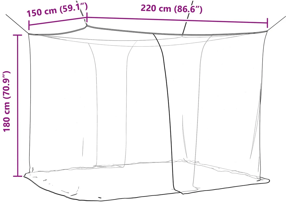 Uodų tinklas lovai 3 vnt. 156 mesh Juoda 220 x 150 x 180 cm