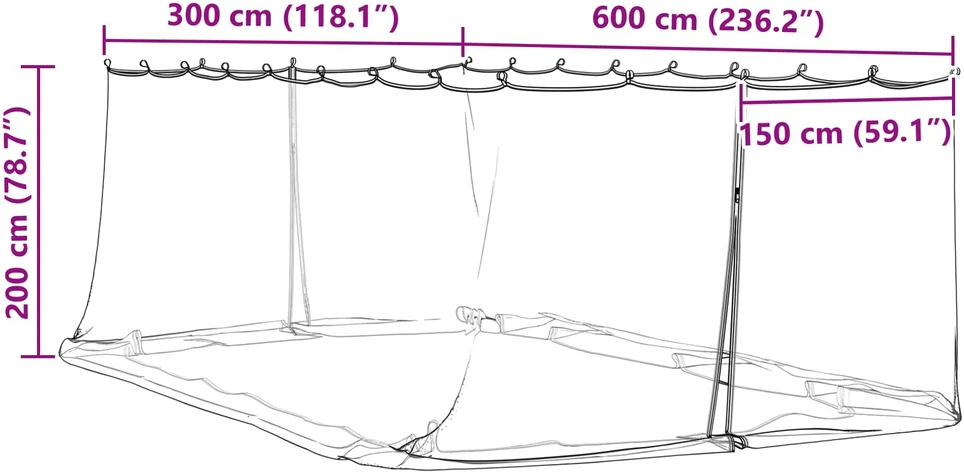 Uodų tinklelį pavėsinei 220 mesh Juoda 6 x 3 x 2 m Poliesteris