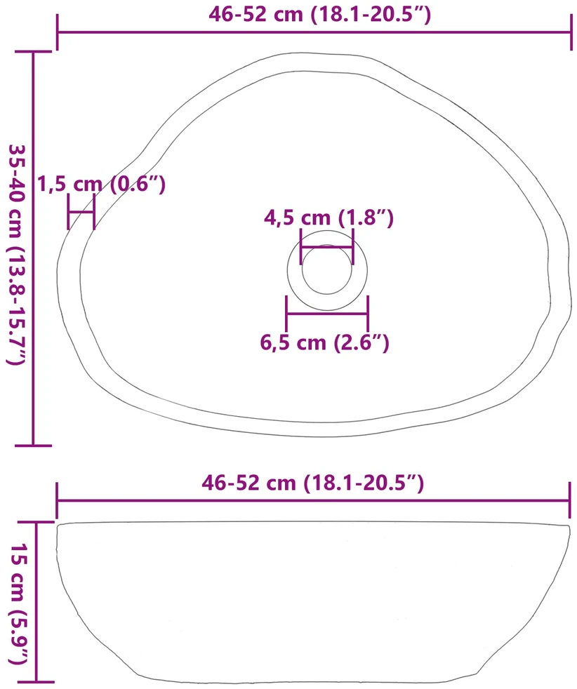 Upių akmens baseinas Šviesiai pilka 52 x 40 x 15 cm Upės Akmuo