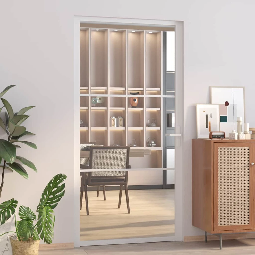 Vidaus durys, baltos, 102,5x201,5cm, ESG stiklas ir aliuminis