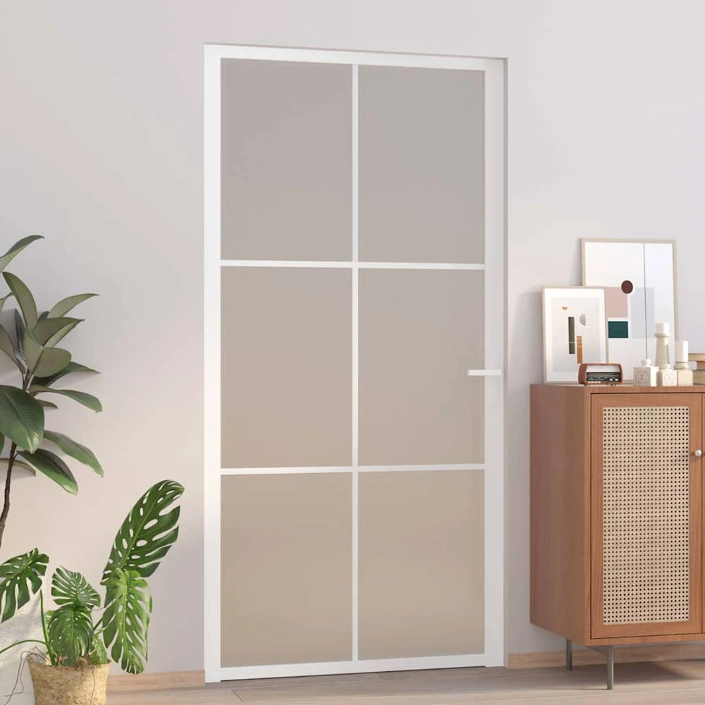 Vidaus durys, baltos, 102,5x201,5cm, matinis stiklas/aliuminis