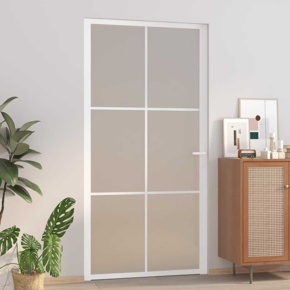 Vidaus durys, baltos, 102,5x201,5cm, matinis stiklas/aliuminis