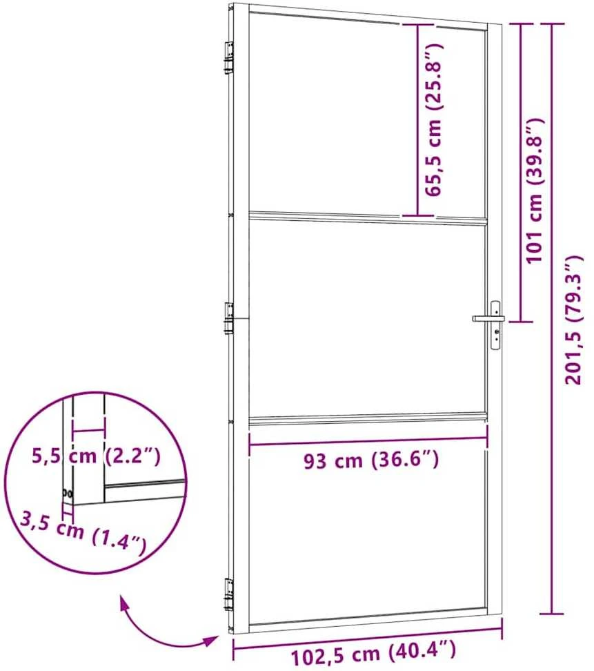 Stiklinės durys 102,5 x 3,5 x 201,5 cm Aliuminis Juoda