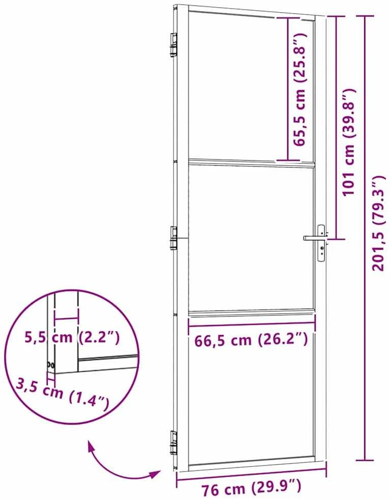 Stiklinės durys 76 x 3,5 x 201,5 cm Aliuminis Juoda