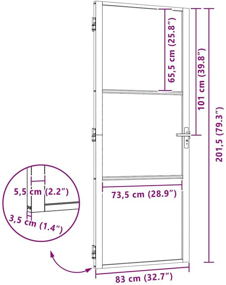 Stiklinės durys 83 x 3,5 x 201,5 cm Aliuminis Juoda