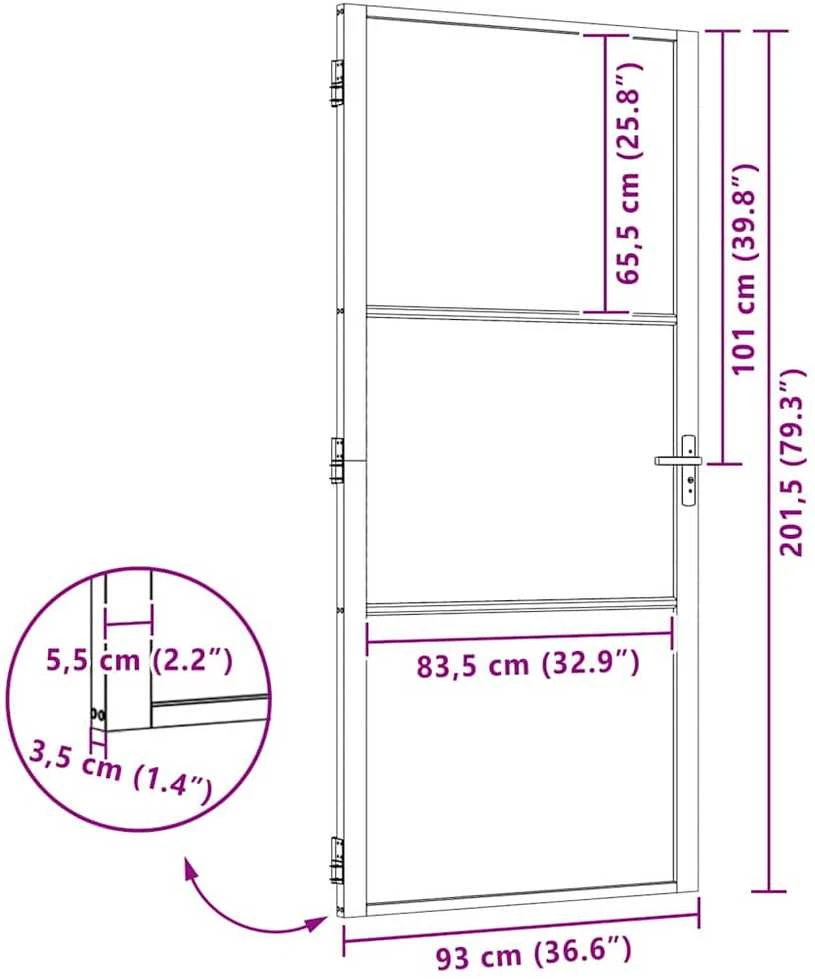 Stiklinės durys 93 x 3,5 x 201,5 cm Aliuminis Juoda