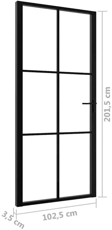 Vidaus durys, juodos, 102,5x201,5cm, ESG stiklas ir aliuminis