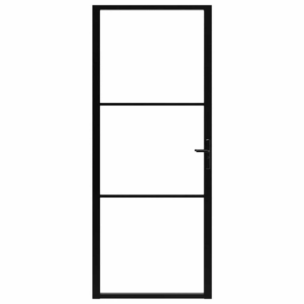 Vidaus durys, juodos, 93x201,5cm, ESG stiklas ir aliuminis