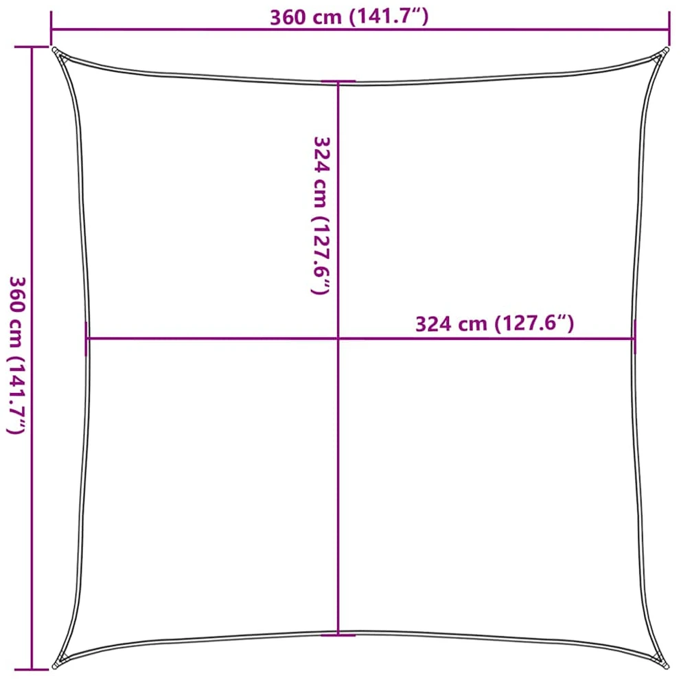 Uždanga nuo saulės, juodos spalvos, 3,6x3,6m, HDPE, 160g/m²