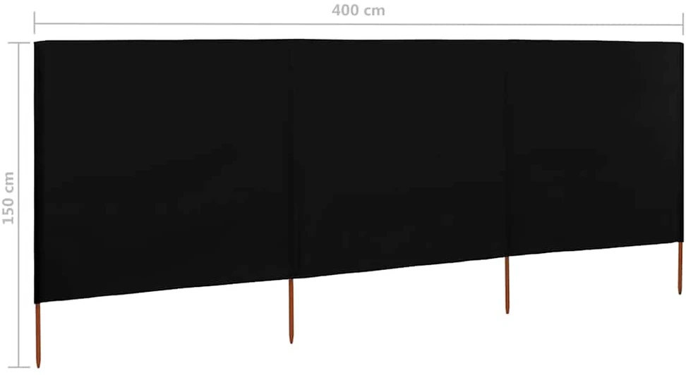 Uždanga nuo vėjo, 3 plokštės, juoda, 400x120cm, audinys