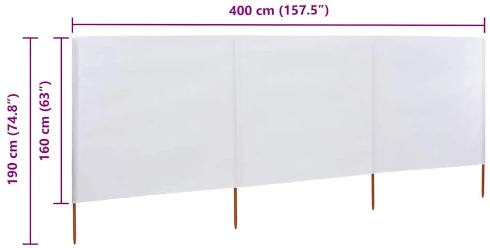Uždanga nuo vėjo, 3 plokštės, smėlio balta, 400x160cm, audinys