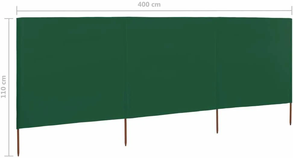 Uždanga nuo vėjo, 3 plokštės, žalios spalvos, 400x80cm, audinys