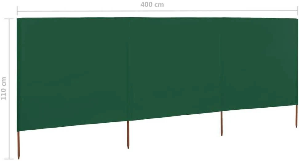 Uždanga nuo vėjo, 3 plokštės, žalios spalvos, 400x80cm, audinys