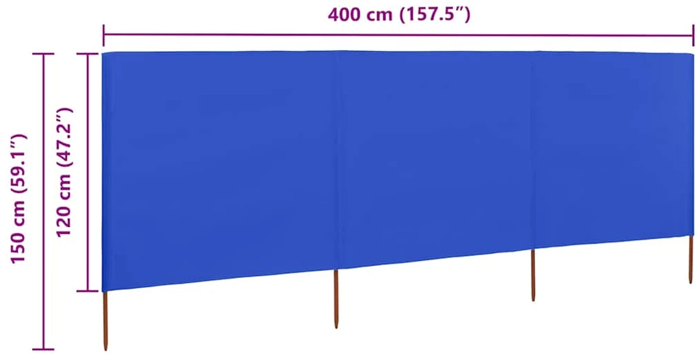 Uždanga nuo vėjo, 3 plokštės, žydra, 400x120cm, audinys