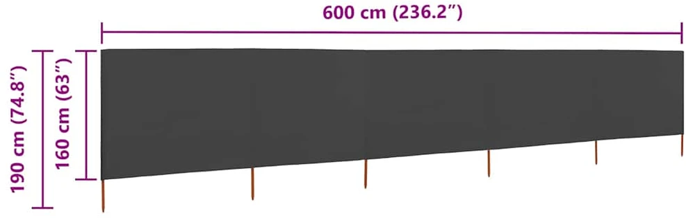 Uždanga nuo vėjo, 5 plokštės, antracito, 600x160cm, audinys