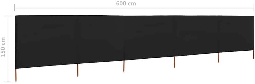Uždanga nuo vėjo, 5 plokštės, juoda, 600x120cm, audinys