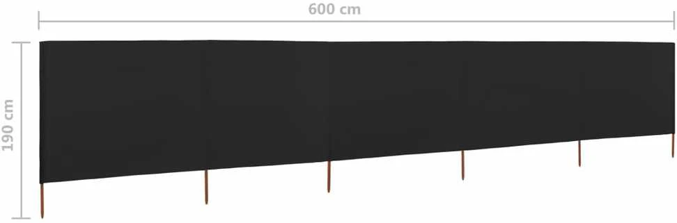 Uždanga nuo vėjo, 5 plokštės, juoda, 600x160cm, audinys