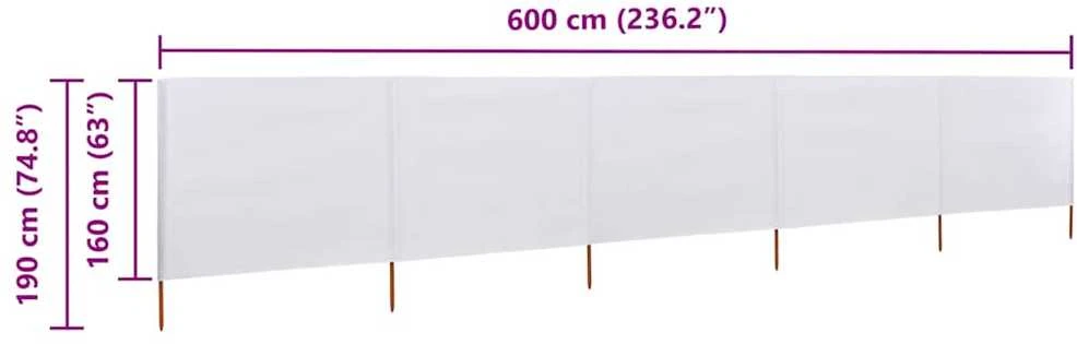 Uždanga nuo vėjo, 5 plokštės, smėlio balta, 600x160cm, audinys