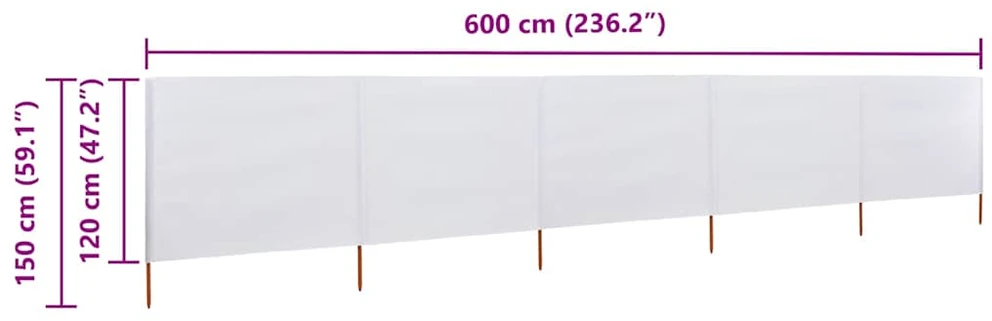 Uždanga nuo vėjo, 5 plokštės, smėlio balta, 600x120cm, audinys