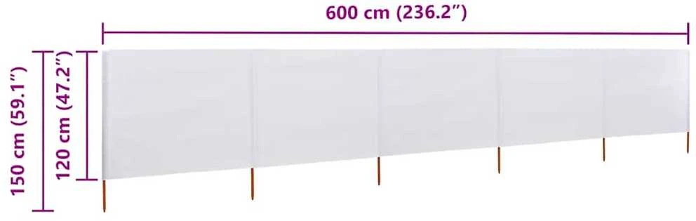 Uždanga nuo vėjo, 5 plokštės, smėlio balta, 600x120cm, audinys