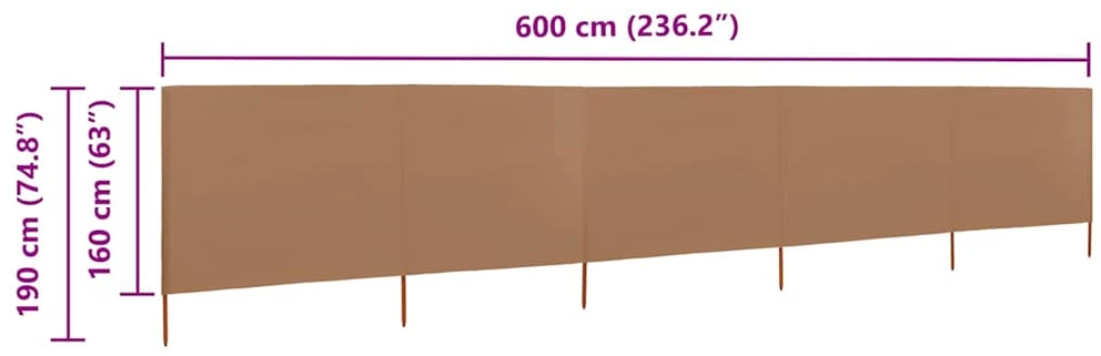Uždanga nuo vėjo, 5 plokštės, taupe spalvos, 600x160cm, audinys
