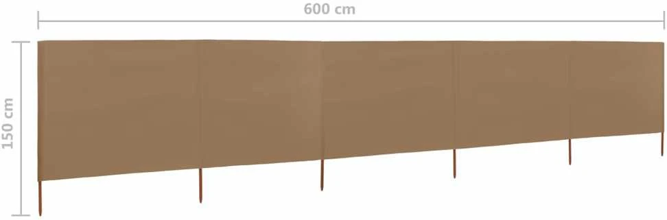 Uždanga nuo vėjo, 5 plokštės, taupe spalvos, 600x120cm, audinys