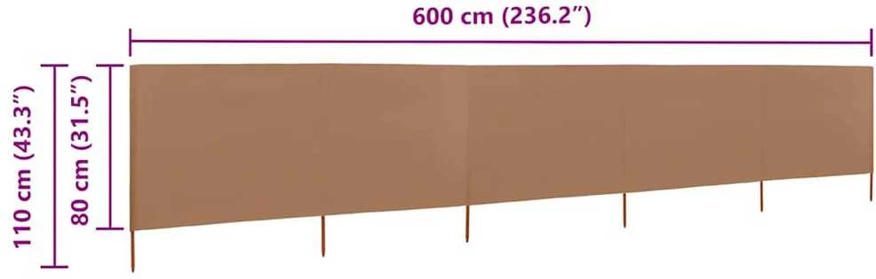 Uždanga nuo vėjo, 5 plokštės, taupe spalvos, 600x80cm, audinys