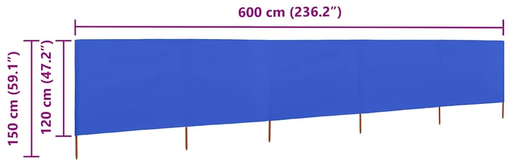 Uždanga nuo vėjo, 5 plokštės, žydra, 600x120cm, audinys