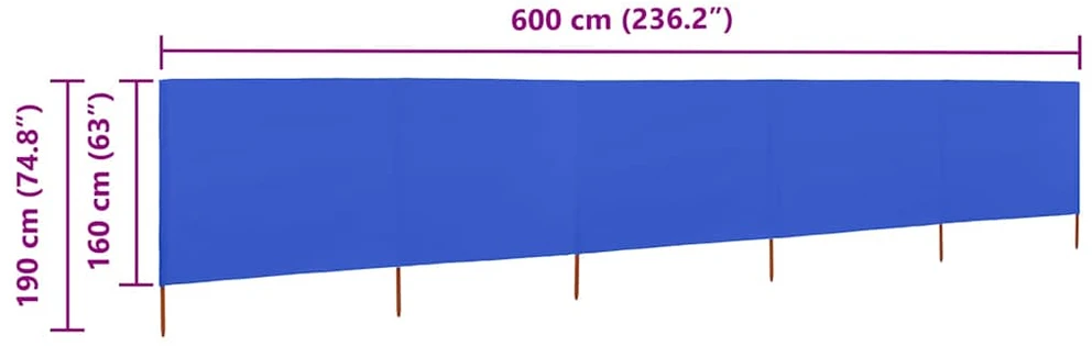 Uždanga nuo vėjo, 5 plokštės, žydra, 600x160cm, audinys