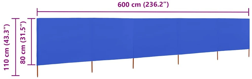 Uždanga nuo vėjo, 5 plokštės, žydra, 600x80cm, audinys