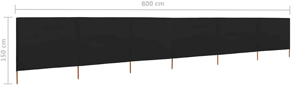 Uždanga nuo vėjo, 6 plokštės, juoda, 800x120cm, audinys